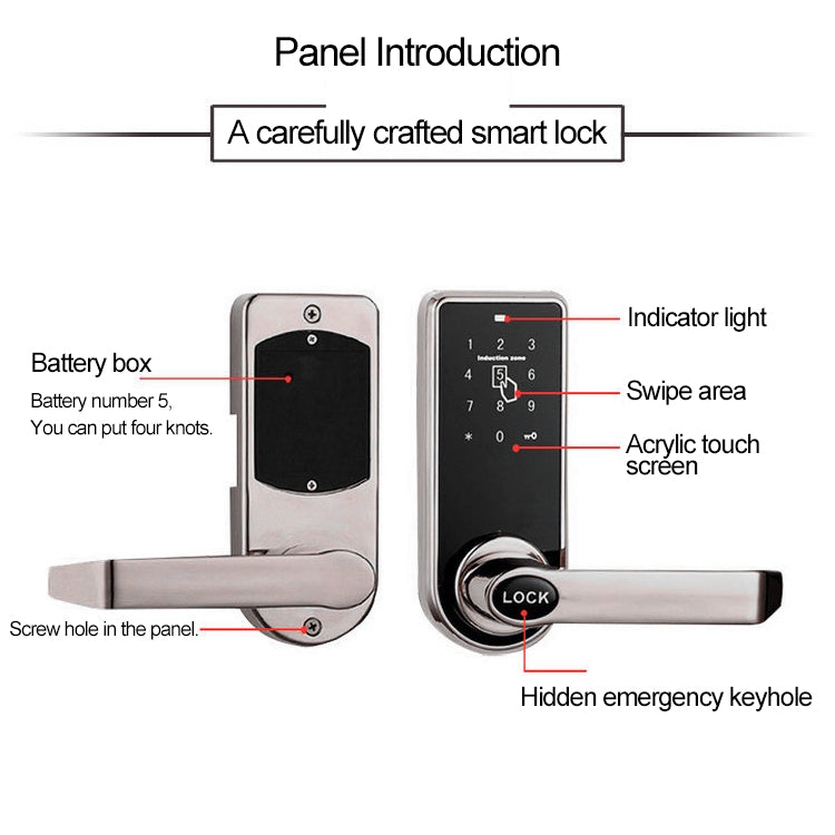 OS8818 Password + Key + Sensor Card Zinc Alloy Electronic Door Lock Touch Screen Electronic Code Lock