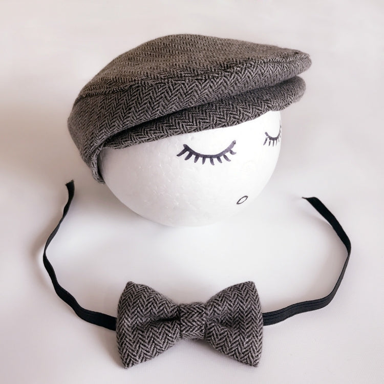 Newborn Baby Photography Props Photo Shoot Outfits Infant Cap Cabbie Hat with Bowtie Set — ALA0000D