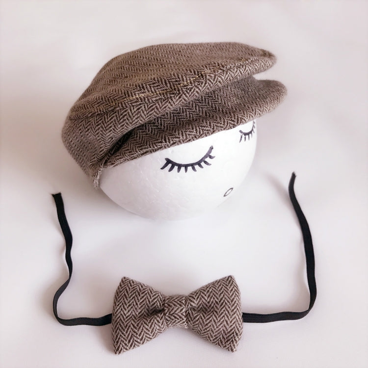 Newborn Baby Photography Props Photo Shoot Outfits Infant Cap Cabbie Hat with Bowtie Set — ALA0000L