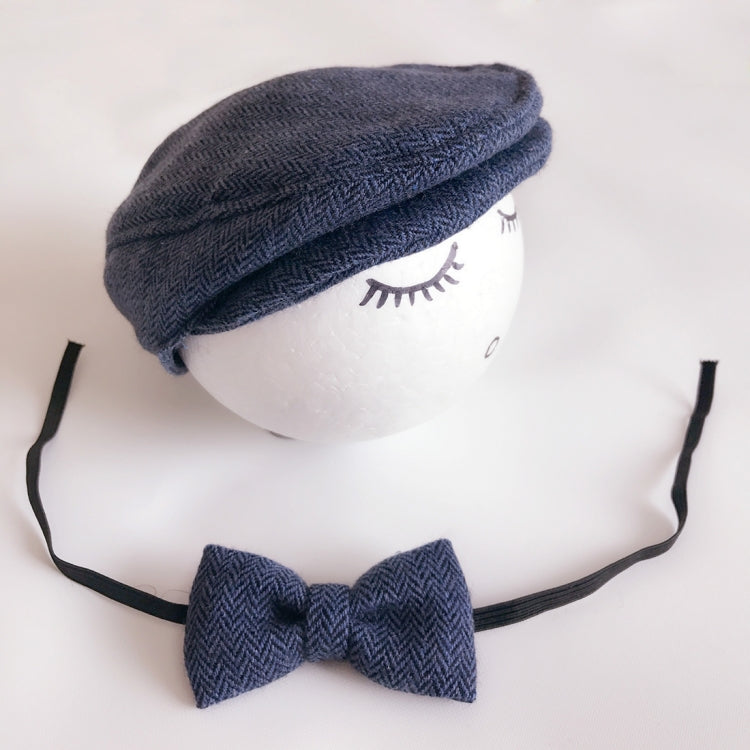 Newborn Baby Photography Props Photo Shoot Outfits Infant Cap Cabbie Hat with Bowtie Set — ALA0000X