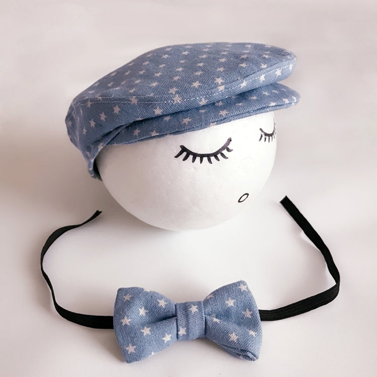 Newborn Baby Photography Props Photo Shoot Outfits Infant Cap Cabbie Hat with Bowtie Set — view 8