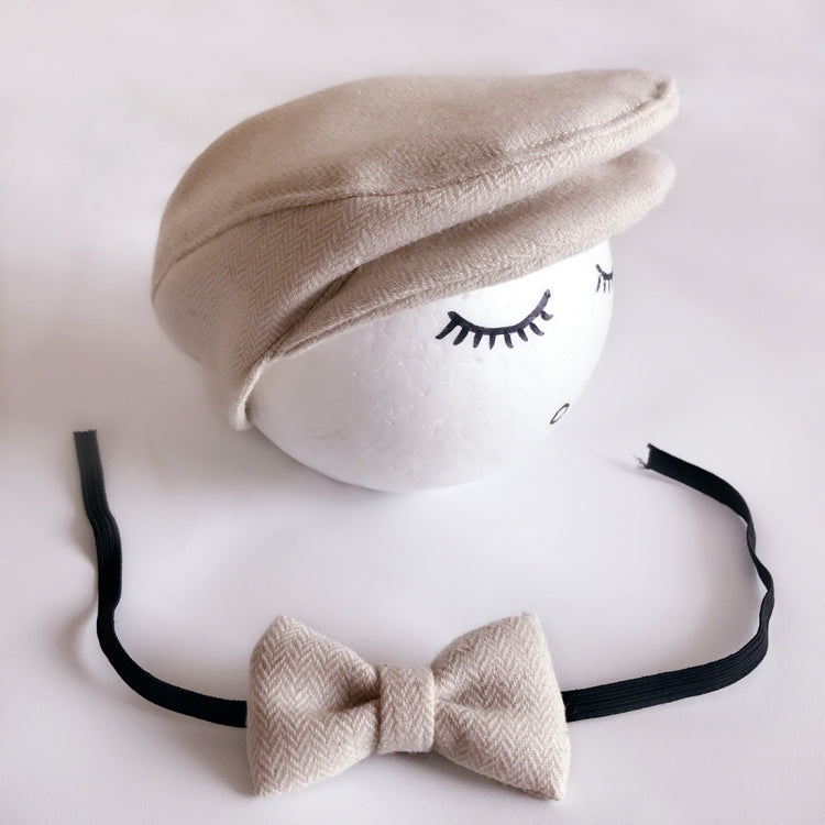 Newborn Baby Photography Props Photo Shoot Outfits Infant Cap Cabbie Hat with Bowtie Set — view 9