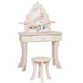 2-in-1 Vanity and Desk for Girls , Includes Stool, Mirror, Drawer, and 7 Accessories, Suitable for Ages 3 and Up, Pink