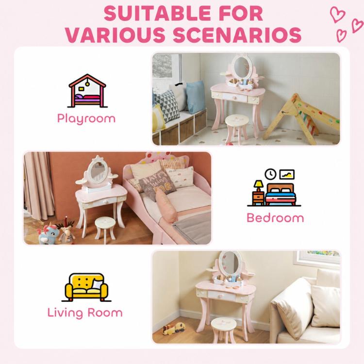 2-in-1 Vanity and Desk for Girls , Includes Stool, Mirror, Drawer, and 7 Accessories, Suitable for Ages 3 and Up, Pink — view 11