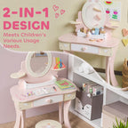 2-in-1 Vanity and Desk for Girls , Includes Stool, Mirror, Drawer, and 7 Accessories, Suitable for Ages 3 and Up, Pink — view 6
