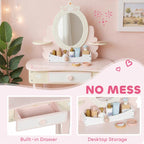 2-in-1 Vanity and Desk for Girls , Includes Stool, Mirror, Drawer, and 7 Accessories, Suitable for Ages 3 and Up, Pink — view 8