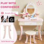 2-in-1 Vanity and Desk for Girls , Includes Stool, Mirror, Drawer, and 7 Accessories, Suitable for Ages 3 and Up, Pink — view 9