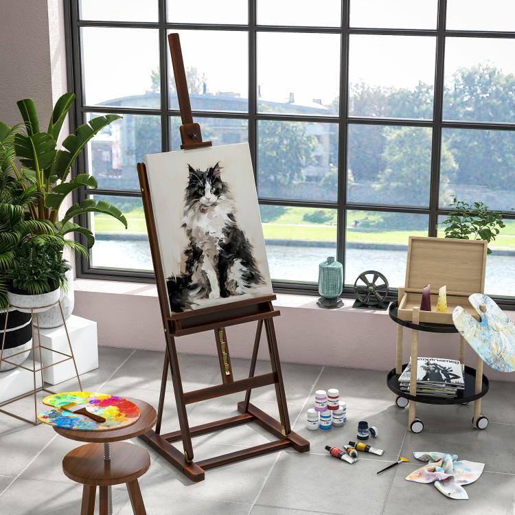 Adjustable Beechwood Artist's Easel with Storage Compartment, 53x50.5x171-230cm — view 3