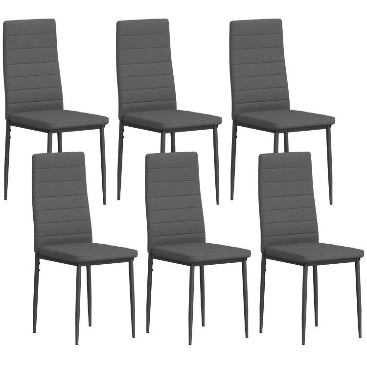 Set of 6 Upholstered Chairs for Living or Dining Room, Modern Kitchen Chairs, Steel and Grey Fabric