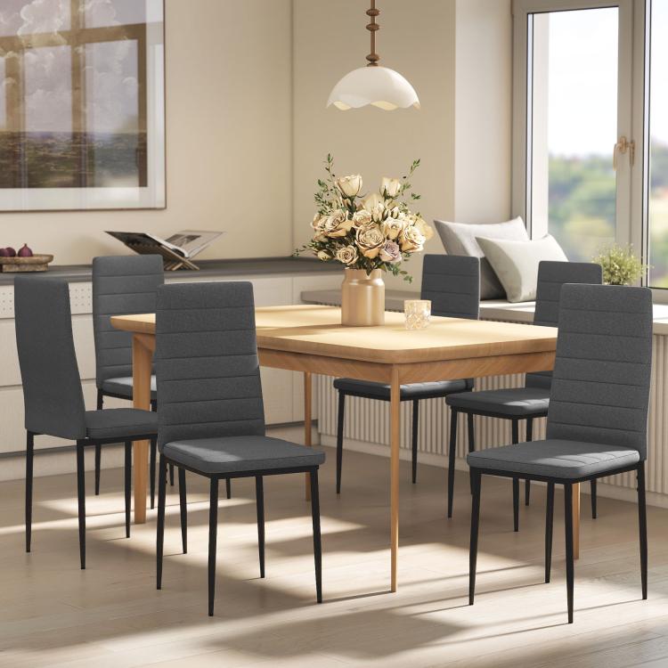 Set of 6 Upholstered Chairs for Living or Dining Room, Modern Kitchen Chairs, Steel and Grey Fabric — view 4