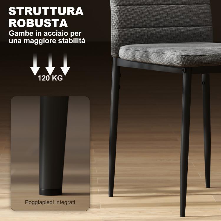Set of 6 Upholstered Chairs for Living or Dining Room, Modern Kitchen Chairs, Steel and Grey Fabric — view 6