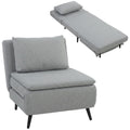 3-in-1 Sofa Bed with Adjustable Backrest and Cushion, in Light Grey Linen-Effect Fabric