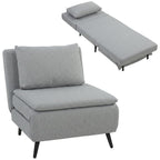 3-in-1 Sofa Bed with Adjustable Backrest and Cushion, in Light Grey Linen-Effect Fabric