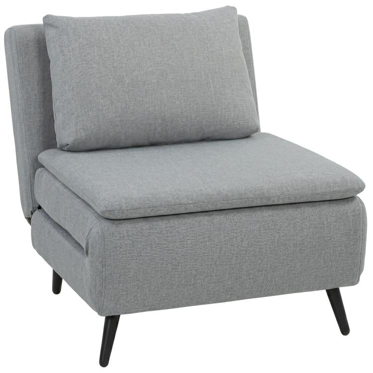 3-in-1 Sofa Bed with Adjustable Backrest and Cushion, in Light Grey Linen-Effect Fabric — view 12