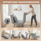 3-in-1 Sofa Bed with Adjustable Backrest and Cushion, in Light Grey Linen-Effect Fabric — view 6