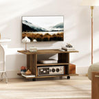Modern TV Stand with Shelves, Swivel Wheels and Brakes, 80x40x40 cm, Walnut Finish — view 3