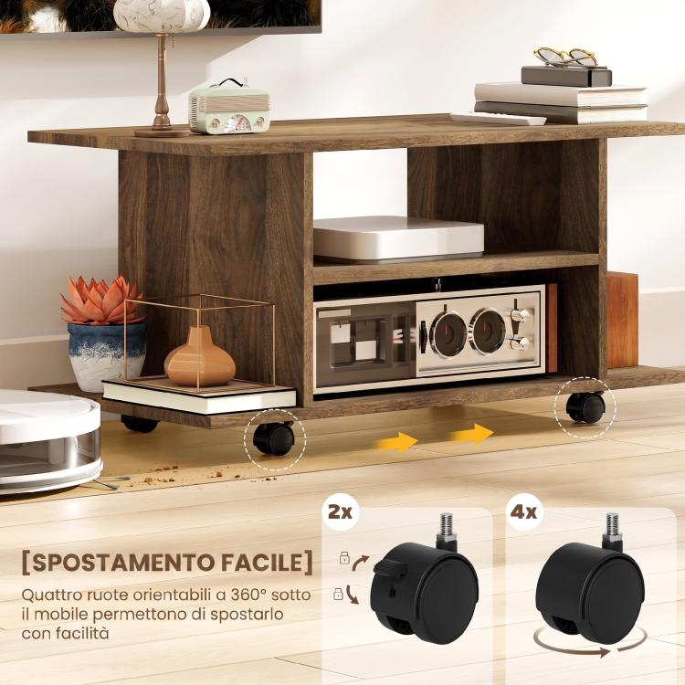 Modern TV Stand with Shelves, Swivel Wheels and Brakes, 80x40x40 cm, Walnut Finish — view 7