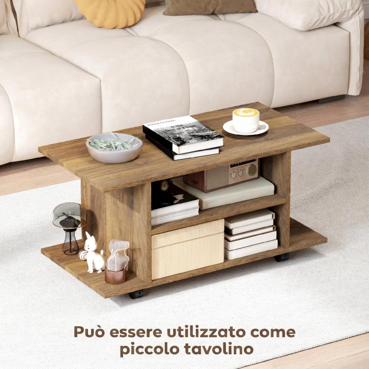 Modern TV Stand with Shelves, Swivel Wheels and Brakes, 80x40x40 cm, Walnut Finish — view 8