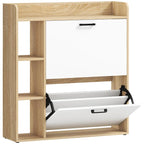 Slim Shoe Cabinet with 2 Tilt-Out Drawers and 3 Open Compartments, 15-Pair Capacity, 83x24x90.5 cm, Wood and White Finish — view 12