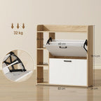 Slim Shoe Cabinet with 2 Tilt-Out Drawers and 3 Open Compartments, 15-Pair Capacity, 83x24x90.5 cm, Wood and White Finish — view 5