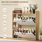 Slim Shoe Cabinet with 2 Tilt-Out Drawers and 3 Open Compartments, 15-Pair Capacity, 83x24x90.5 cm, Wood and White Finish — view 6
