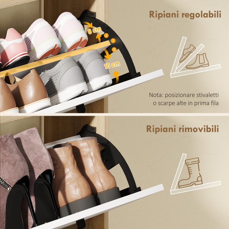 Slim Shoe Cabinet with 2 Tilt-Out Drawers and 3 Open Compartments, 15-Pair Capacity, 83x24x90.5 cm, Wood and White Finish — view 7