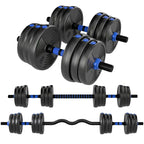 3-in-1 Adjustable 25kg Dumbbell Set with Extension Bar, Blue