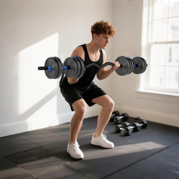 3-in-1 Adjustable 25kg Dumbbell Set with Extension Bar, Blue