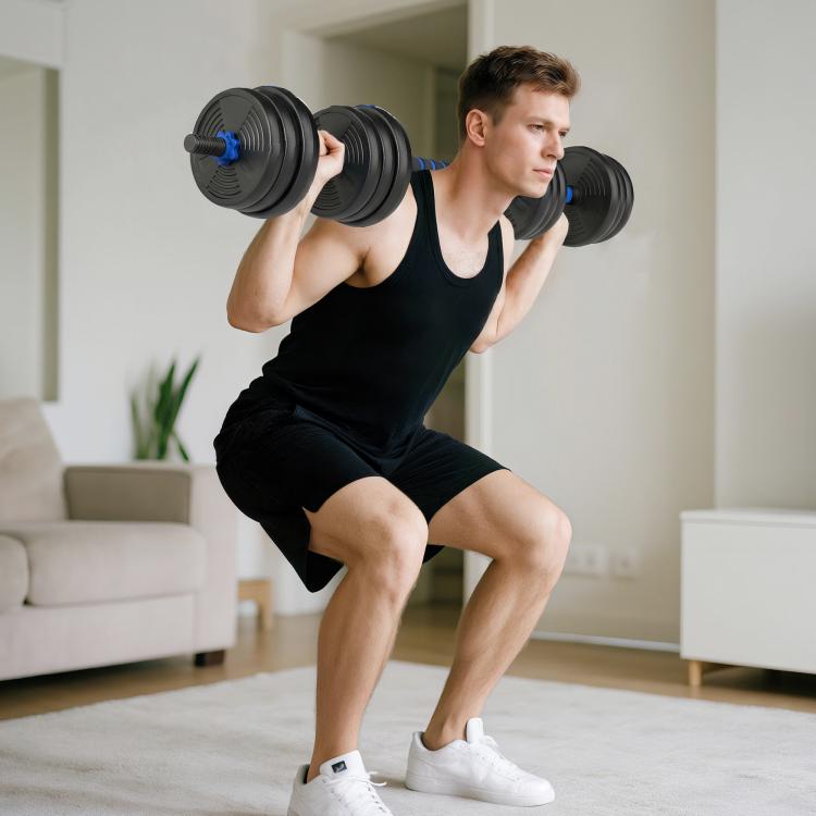 3-in-1 Adjustable 25kg Dumbbell Set with Extension Bar, Blue