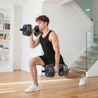 3-in-1 Adjustable 25kg Dumbbell Set with Extension Bar, Blue