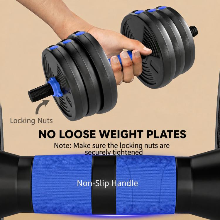 3-in-1 Adjustable 25kg Dumbbell Set with Extension Bar, Blue