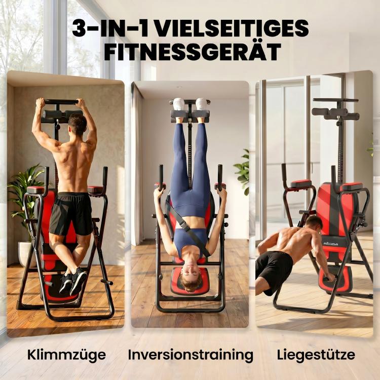3-in-1 Inversion Bench/Table with 3 Inversion Angles, Push-up & Pull-up Bars, and Headrest