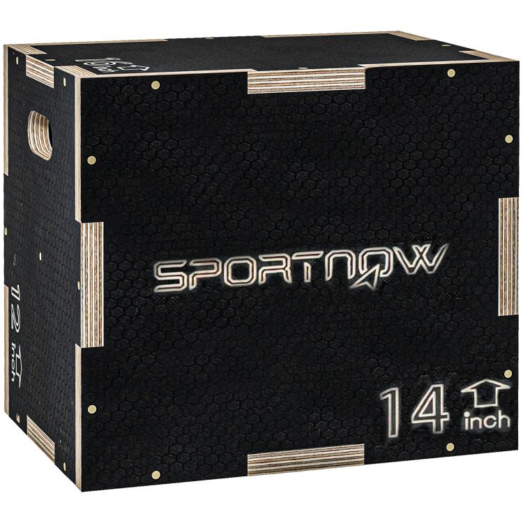 3-Height Wooden Plyometric Box Jump with Non-Slip Surface, 41-36-31 cm, Black
