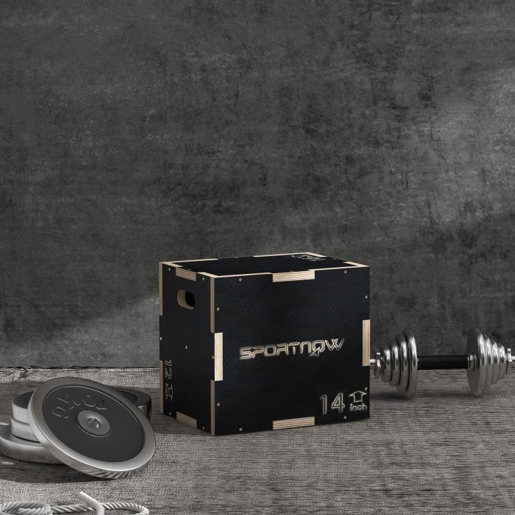3-Height Wooden Plyometric Box Jump with Non-Slip Surface, 41-36-31 cm, Black