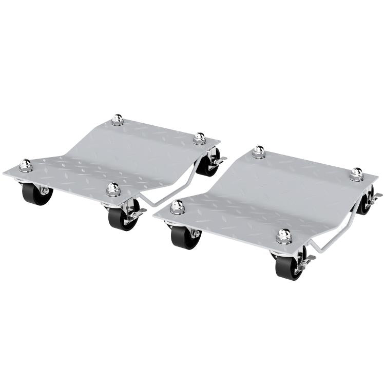 Set of 2 Non-Slip Metal Car Dollies with Swivel and Locking Wheels, Silver