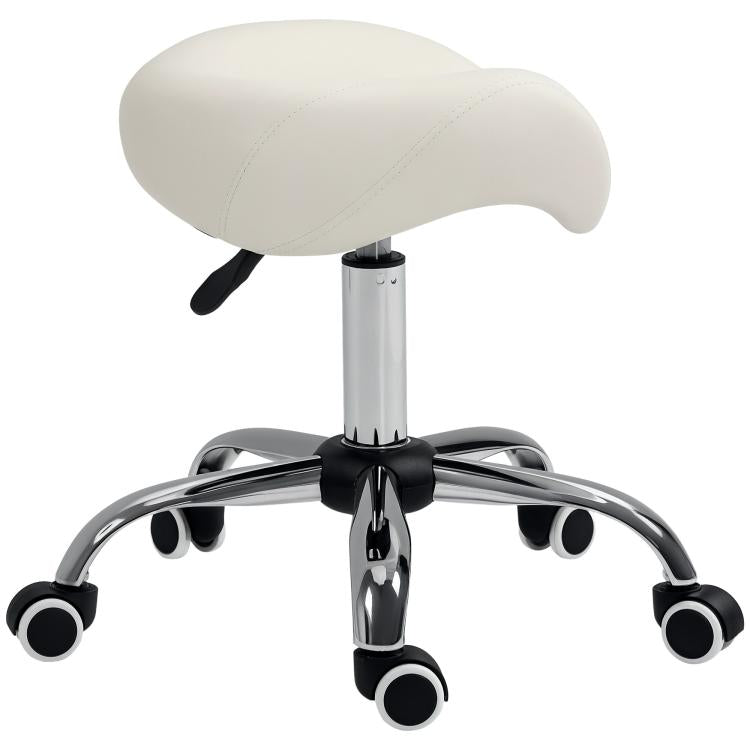 Height-Adjustable Saddle Stool with Wheels for Hair Salons and Tattoo Studios, 52x53x49-61cm, Beige