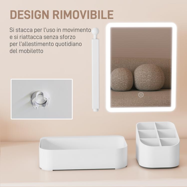 Makeup Mirror with 2-Level Adjustable Light, 180° Rotation, and Makeup Organizer, White — view 11