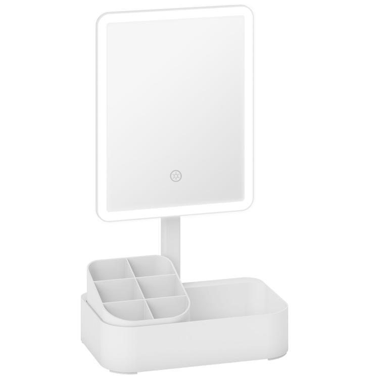 Makeup Mirror with 2-Level Adjustable Light, 180° Rotation, and Makeup Organizer, White — view 12