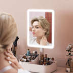 Makeup Mirror with 2-Level Adjustable Light, 180° Rotation, and Makeup Organizer, White — view 3