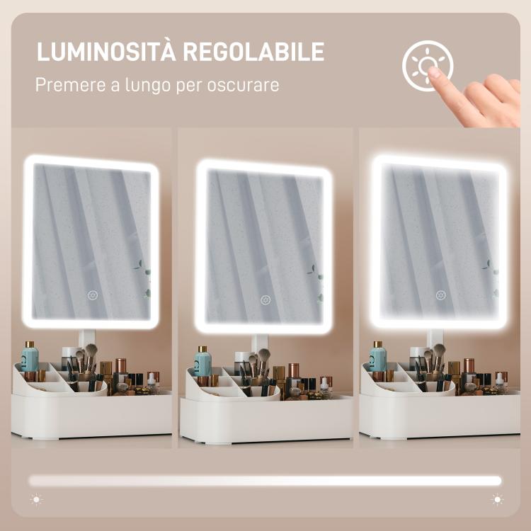 Makeup Mirror with 2-Level Adjustable Light, 180° Rotation, and Makeup Organizer, White — view 7