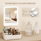 Makeup Mirror with 2-Level Adjustable Light, 180° Rotation, and Makeup Organizer, White — view 8