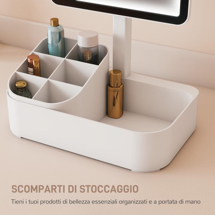 Makeup Mirror with 2-Level Adjustable Light, 180° Rotation, and Makeup Organizer, White — view 10