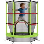 Tappeto Elastico per Bambini 3-6 Anni con Rete di Protezione, 6 Colonne e 3 Ingressi, ?140x190 cm, Verde e Nero