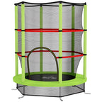 Tappeto Elastico per Bambini 3-6 Anni con Rete di Protezione, 6 Colonne e 3 Ingressi, ?140x190 cm, Verde e Nero