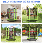 Tappeto Elastico per Bambini 3-6 Anni con Rete di Protezione, 6 Colonne e 3 Ingressi, ?140x190 cm, Verde e Nero