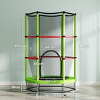 Tappeto Elastico per Bambini 3-6 Anni con Rete di Protezione, 6 Colonne e 3 Ingressi, ?140x190 cm, Verde e Nero