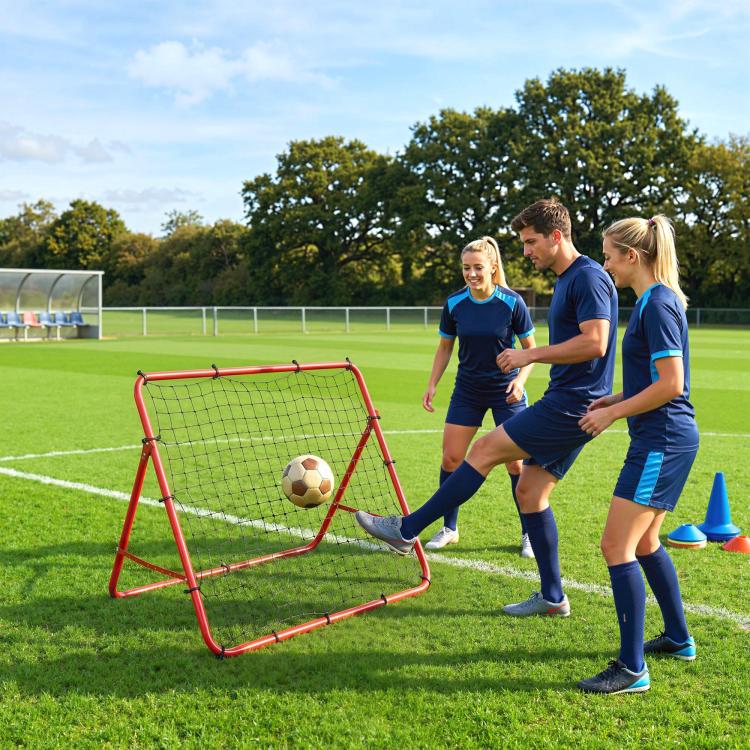 Portable Football Rebound Net, Steel and Double-Layer Nylon, 5 Adjustable Angles, 103x72x89cm, Red