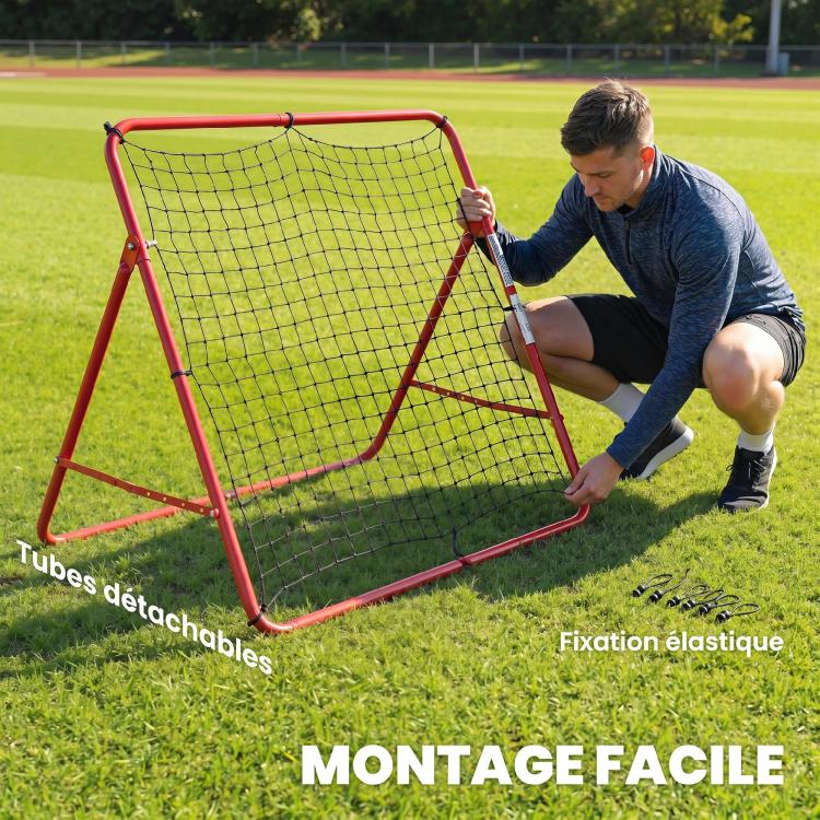 Portable Football Rebound Net, Steel and Double-Layer Nylon, 5 Adjustable Angles, 103x72x89cm, Red