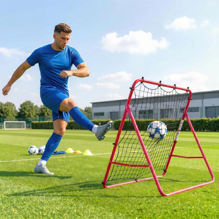 Portable Football Rebound Net, Steel and Double-Layer Nylon, 5 Adjustable Angles, 103x72x89cm, Red