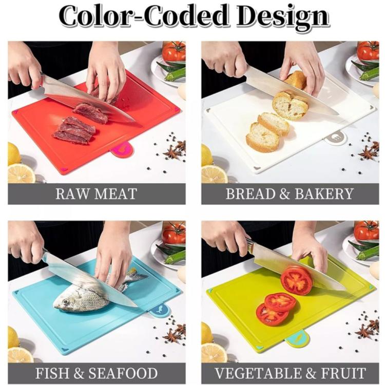 ZENO 4-Piece Color-Coded Cutting Board Set with Non-Slip Index and Stand